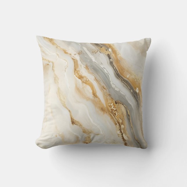  Modern White, Grey, and Gold Marble Decorative  Cushion (Front)