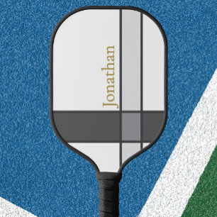 Modern white grey and gold minimalist custom name pickleball paddle