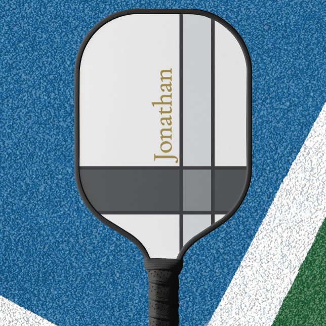 Modern white grey and gold minimalist custom name  pickleball paddle (Creator Uploaded)