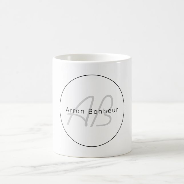 Modern White Grey & Black | Cool Name & Monogram Coffee Mug (Center)