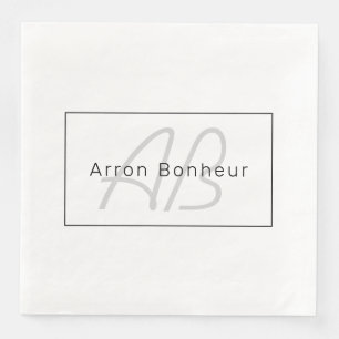 Modern White Grey & Black   Cool Name & Monogram Napkin