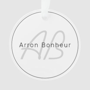 Modern White Grey & Black Cool Name & Monogram Ornament