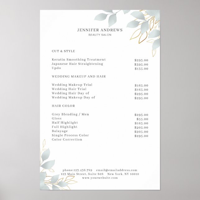 Modern White Grey Leafy Poster (Front)
