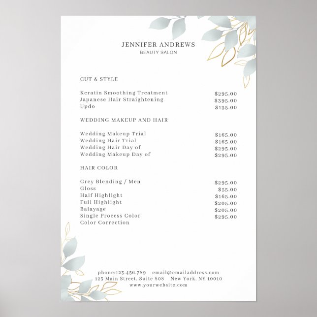 Modern White Grey Leafy Poster (Front)