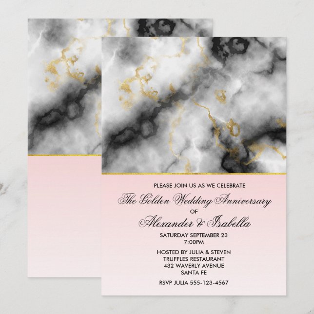Modern White Grey Marble Anniversary Invitation (Front/Back)