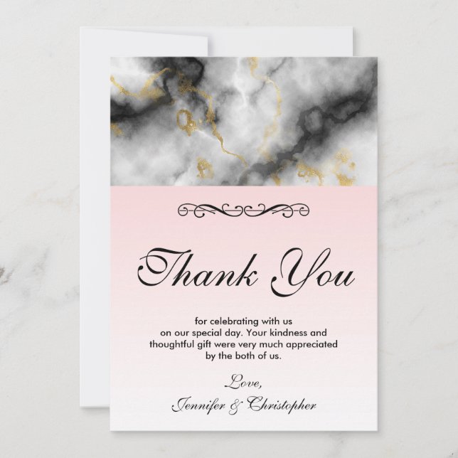 Modern White Grey Marble & Gold Ribbon Thank You (Front)