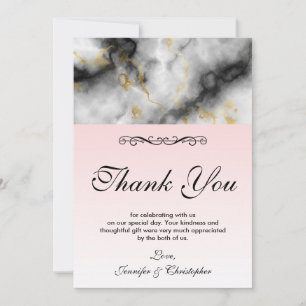 Modern White Grey Marble & Gold Ribbon Thank You