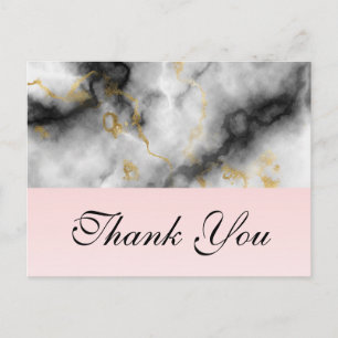 Modern White Grey Marble & Gold Ribbon Thank You Postcard