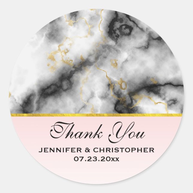 Modern White Grey Marble Wedding Thank YOu Classic Round Sticker (Front)