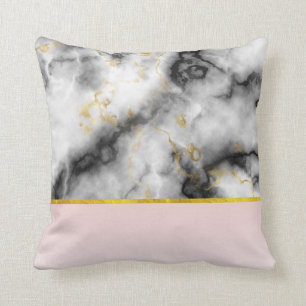 Modern White Grey Marble with Gold Ribbon Cushion