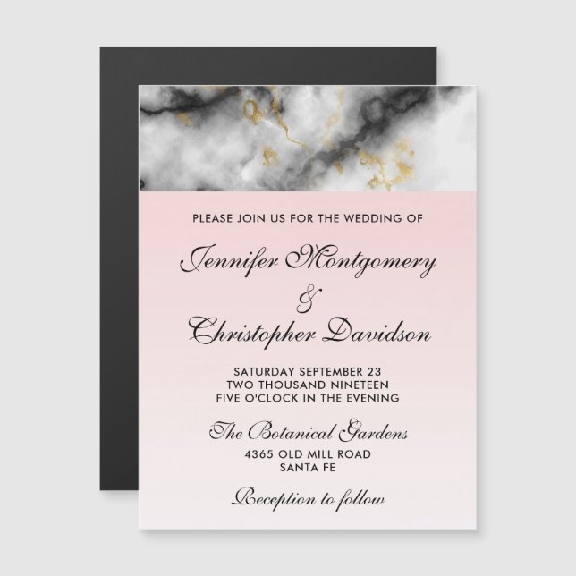 Modern White Grey Marble with Gold Ribbon Magnetic Invitation (Front/Back)