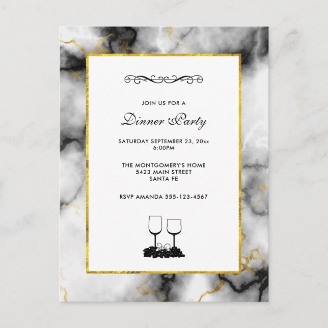 Modern White Grey Marble with Gold Ribbon Postcard (Front)