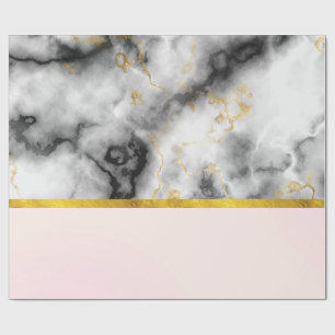 Modern White Grey Marble with Gold Ribbon Wrapping Paper