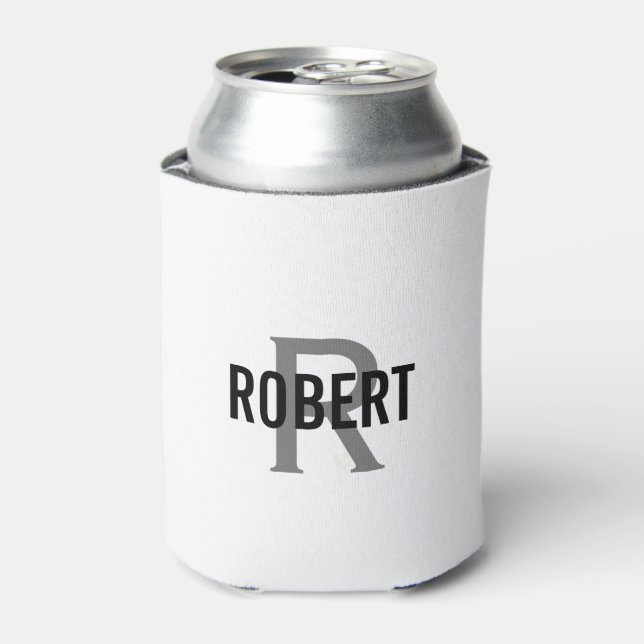 Modern white grey monogram name can cooler (Can Front)