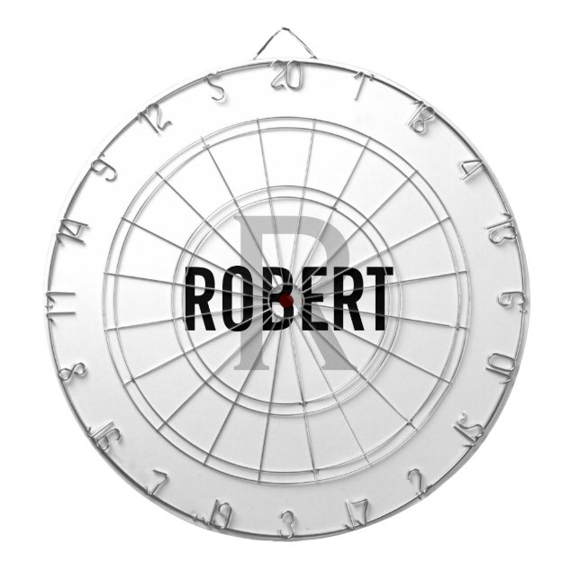 Modern white grey monogram name dart board (Front)