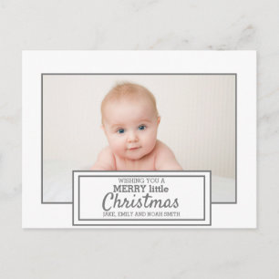 Modern White Grey Photo Merry Little Christmas Postcard