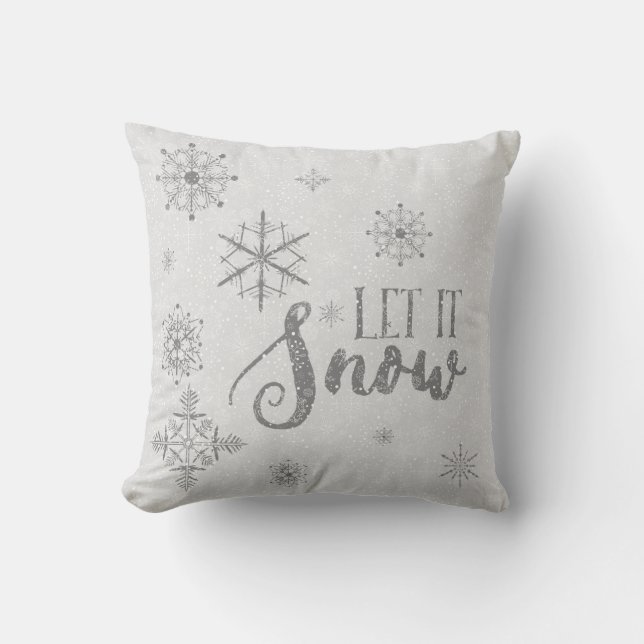 Modern white & grey snowflakes-let it snow cushion (Front)