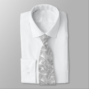 Modern white grey tropical palm tree tie