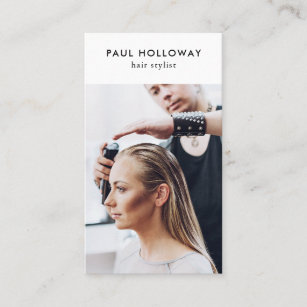 Modern white hair stylist photo simple elegant business card