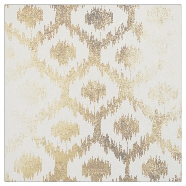 Modern white hand drawn ikat pattern faux gold fabric (Swatch)