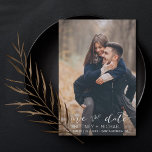 Modern White Hand-Lettered Photo Save The Date<br><div class="desc">Pick the best pictures from your engagement shoot or your favourite pictures of the two of you for this perfect save the date. The words save the date are handwritten to give a personal feel to the card. The front has 1 image and the back has a large image with...</div>