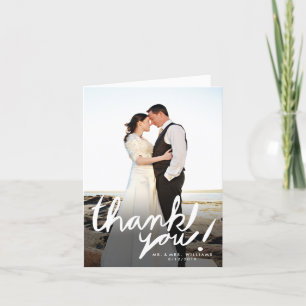 Modern White Hand Script Photo Thank You Card