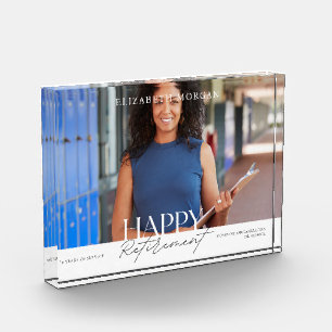 Modern White Happy Retirement Keepsake Photo Block