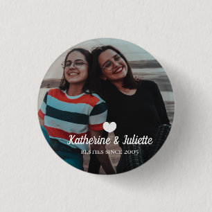 Modern White Heart Best Friend Friendship Photo 3 Cm Round Badge