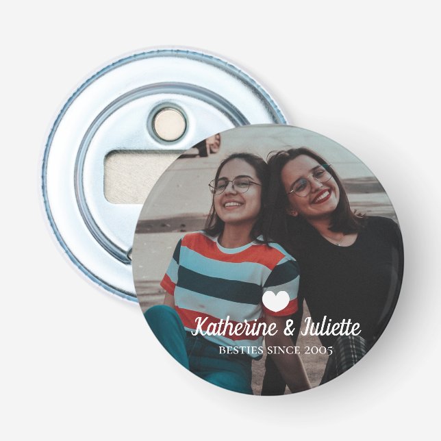 Modern White Heart Best Friend Friendship Photo Bottle Opener (Front)
