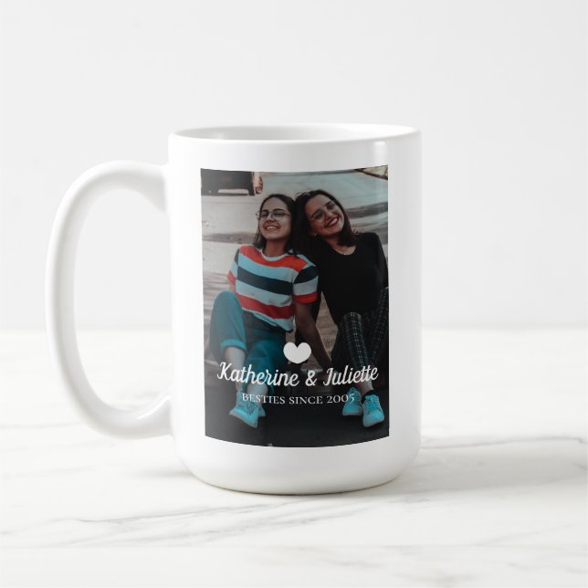 Modern White Heart Best Friend Friendship Photo Coffee Mug (Left)