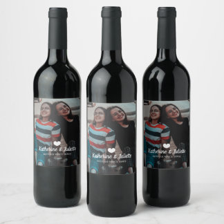 Modern White Heart Best Friend Friendship Photo Wine Label