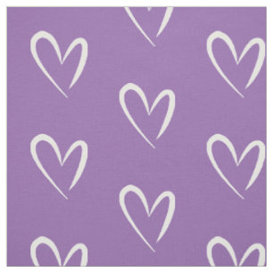 Modern white hearts, Purple Background, Pattern Fabric