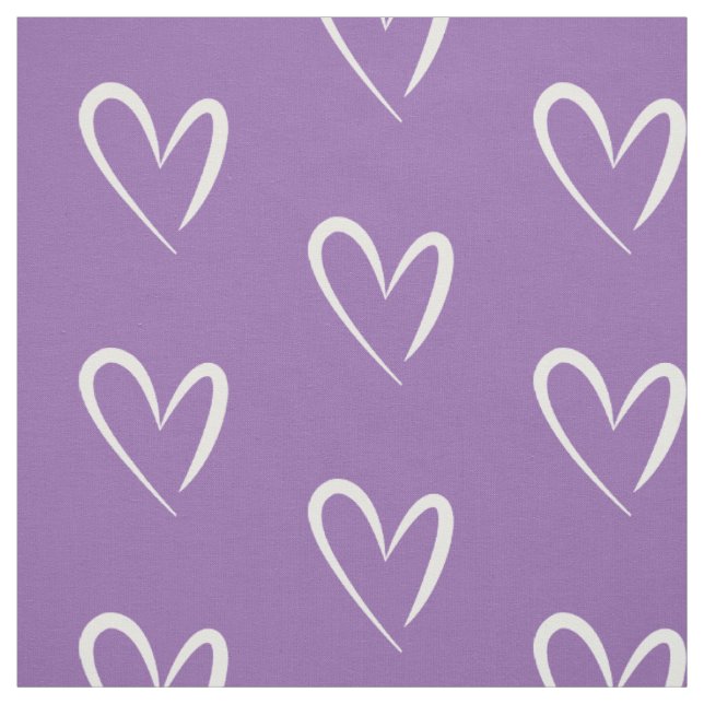 Modern white hearts, Purple Background, Pattern Fabric (Swatch)