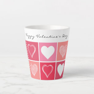 Modern white hearts red and pink colours Valentine Latte Mug