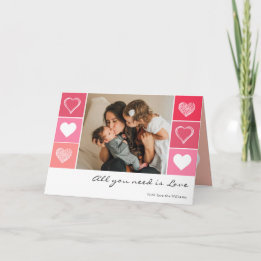 Modern white hearts red and pink photo Valentine Card