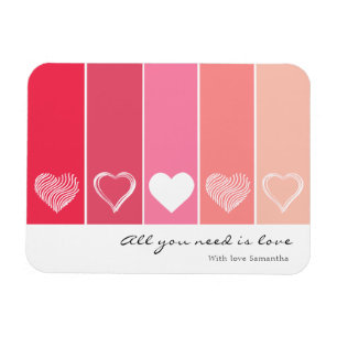 Modern white hearts red and pink stripes Valentine Magnet
