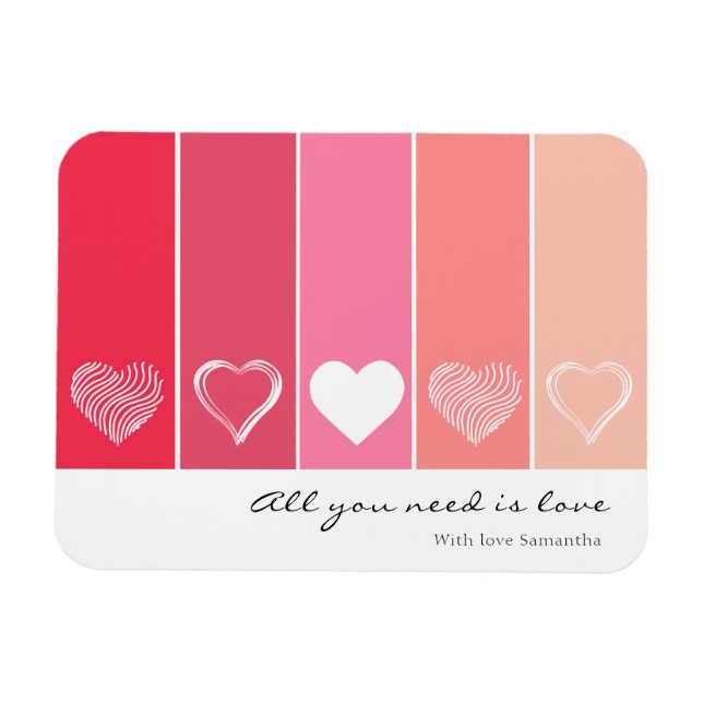 Modern white hearts red and pink stripes Valentine Magnet (Horizontal)
