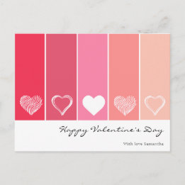 Modern white hearts red and pink stripes Valentine Postcard