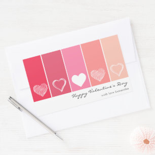 Modern white hearts red and pink stripes Valentine Rectangular Sticker