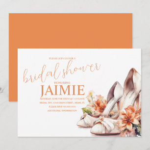 Modern White Heels with Floral Bridal Shower Invitation