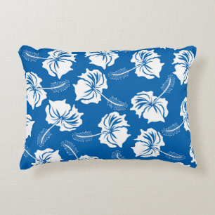 Modern White Hibiscus Flower Illustration Pattern Decorative Cushion