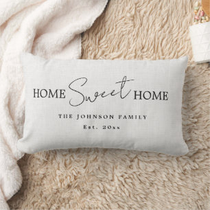 Modern White Home Sweet Home Family Name Lumbar Cushion