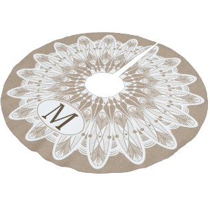 Modern White Lace Mandala Faux Burlap Brushed Polyester Tree Skirt