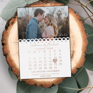 Modern White Lace Photo Calendar Save The Date