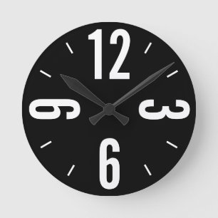 Modern white large numbers on black background round clock
