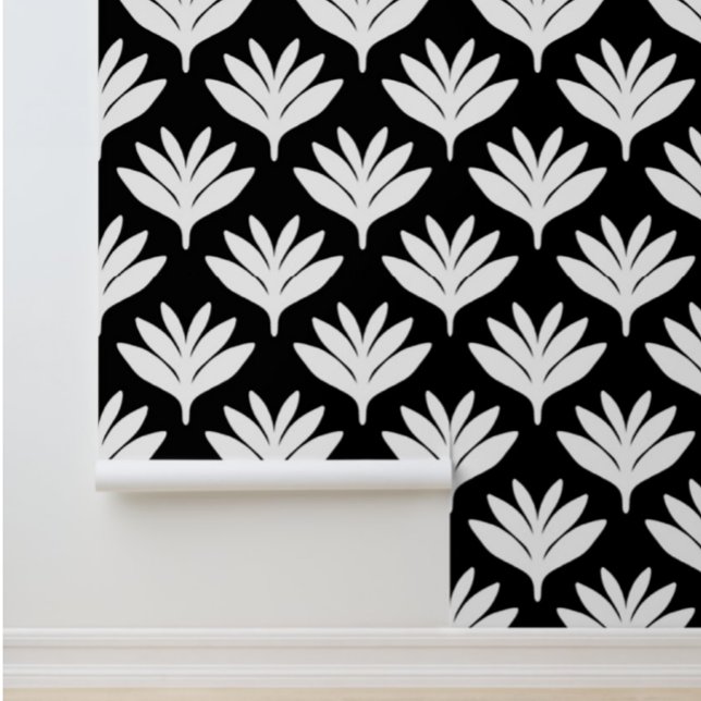 Modern White Leaf Pattern Black Wallpaper (Creator Uploaded)