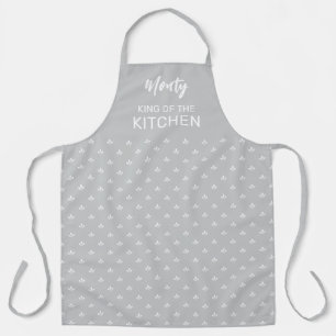 Modern White Leaf Pattern King of the Kitchen     Apron