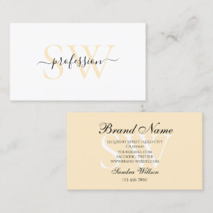 Modern White Light Pastel Coral with Chic Monogram Business Card