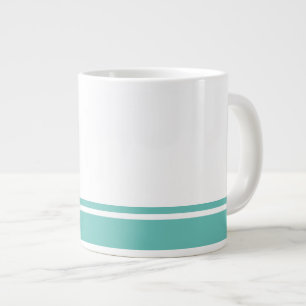 Modern White Light Teal Bottom Rim Racing Stripes Large Coffee Mug