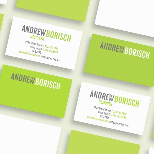 Modern White Lime Green Business Card Template (Creator Uploaded)